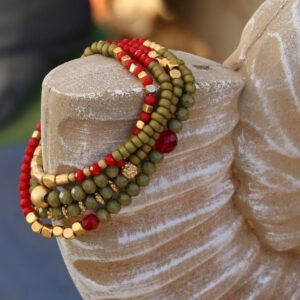 Gold & Green Beaded Wrap Bracelet: Bohemian Crystal Jewelry