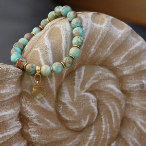 Beaded Charm Bracelet: Jade, Howlite & Gold Plated Flower