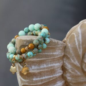 Handmade Jade Beaded Bracelet: Gold Plated Charm Bracelet