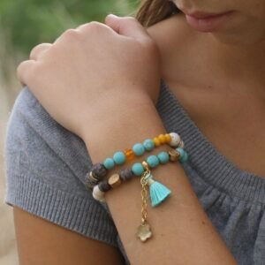 Beaded Bracelet Set: Jasper, Jade & Howlite Charm - Boho Jewelry Gift