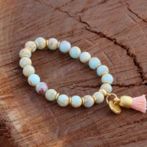 Jade Bead Bracelet with Tassel: Handmade Gemstone Charm Bracelet