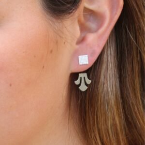 Sterling Silver Ear Jacket Earrings: Geometric Lotus Studs