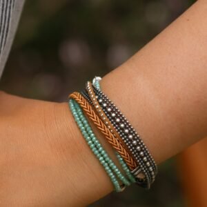 Boho Leather Wrap Bracelet: Turquoise Crystal & Silver Beaded Jewelry