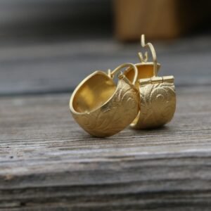 Gold Plated Hoop Earrings: Handmade Floral Bohemian Statement Earrings