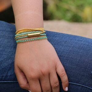Turquoise Beaded Wrap Bracelet: Boho Gold Layered Jewelry