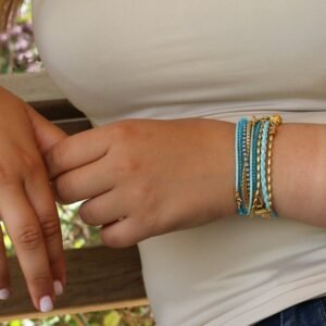Turquoise Crystal Wrap Bracelet: Gold Chain Boho Jewelry
