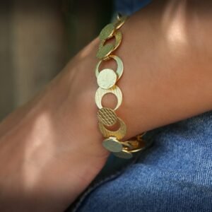 Handmade Gold Plated Link Bracelet: Textured Circle Design