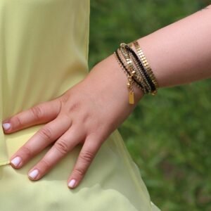 Gold Plated Wrap Bracelet: Crystal & Porcelain Beaded Boho Bracelet