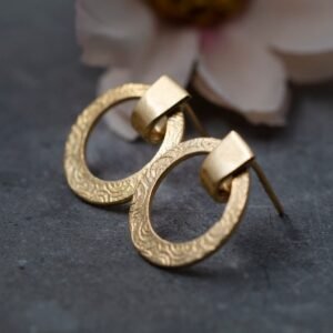 Gold Filled Spiral Disc Stud Earrings: Textured Circle Design