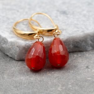 14k Gold Plated Carnelian Drop Earrings: Gemstone Dangle Earrings