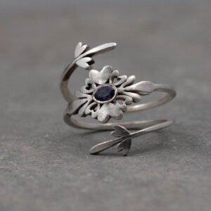 Silver Lolite Gemstone Wrap Ring: Boho Heart Jewelry