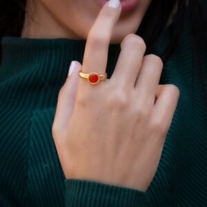 Gold Plated Carnelian Ring: Handmade Stacking Ring