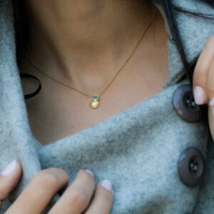 Handcrafted Gold Plated Blue Topaz Pendant Necklace (15.7 inch)