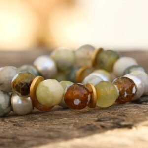 Agate Beaded Bracelet Set: Handmade Boho Gemstone Jewelry