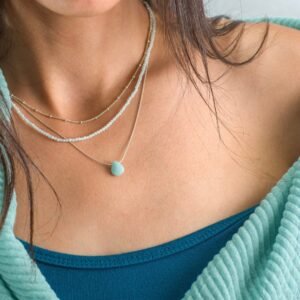 Sterling Silver Amazonite Necklace Set: Dainty Teardrop Layered Necklace