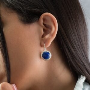 Handcrafted Silver Lapis Lazuli Dangle Earrings: Round Statement Jewelry