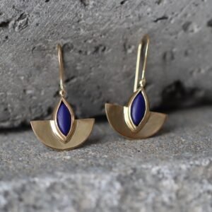Gold Half-Circle Earrings with Marquise Gemstone
